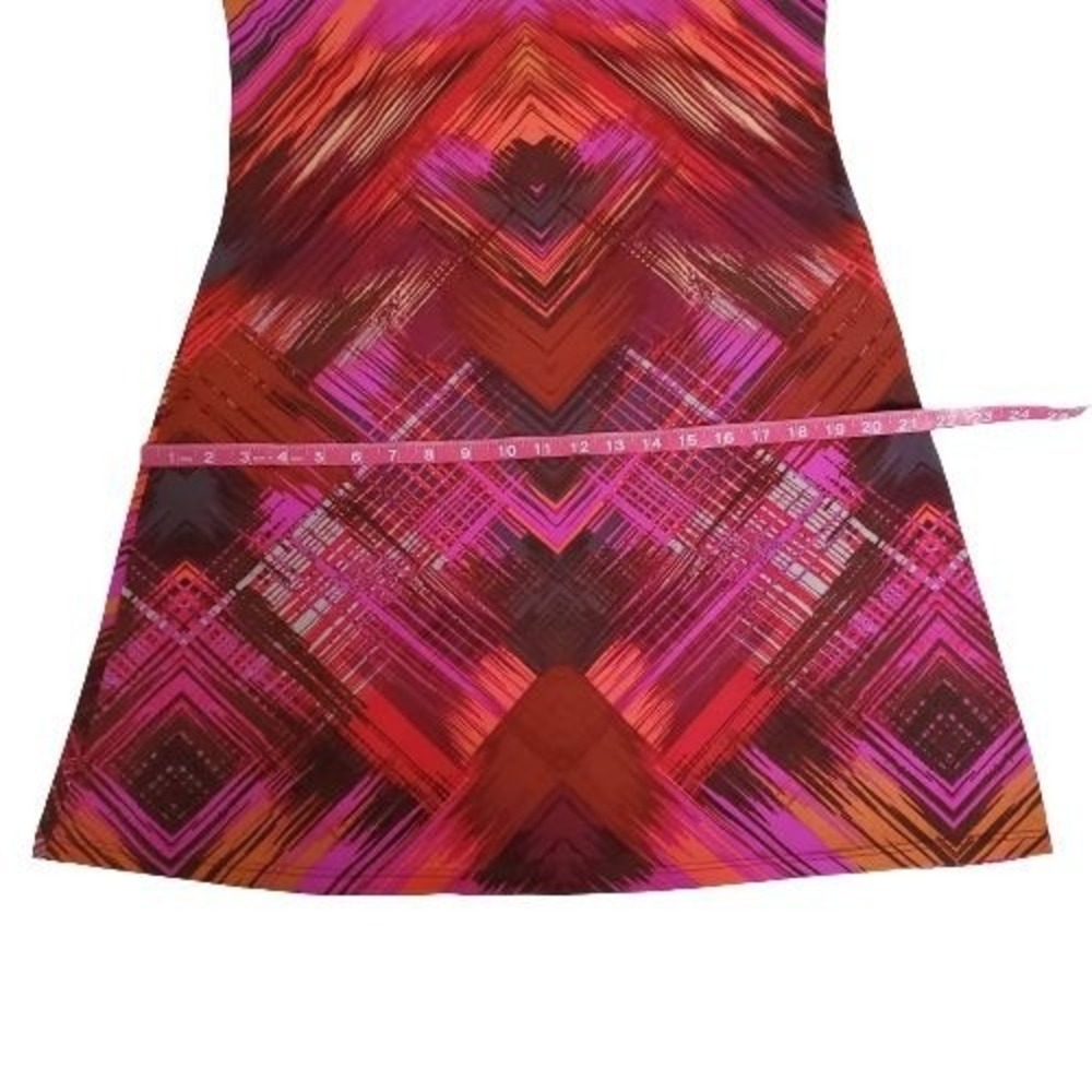 MSK Women's Pink Red Orange Print Sheer Bell Sleeve Cocktail Dress Size Medium - Picture 9 of 11